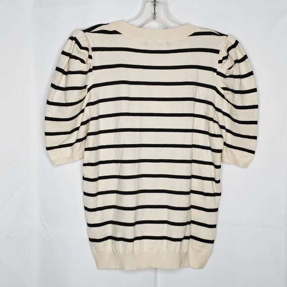 Dokotoo Striped Sweater Sz L Cream Ivory Black Short Puff Sleeve Preppy - Picture 3 of 5